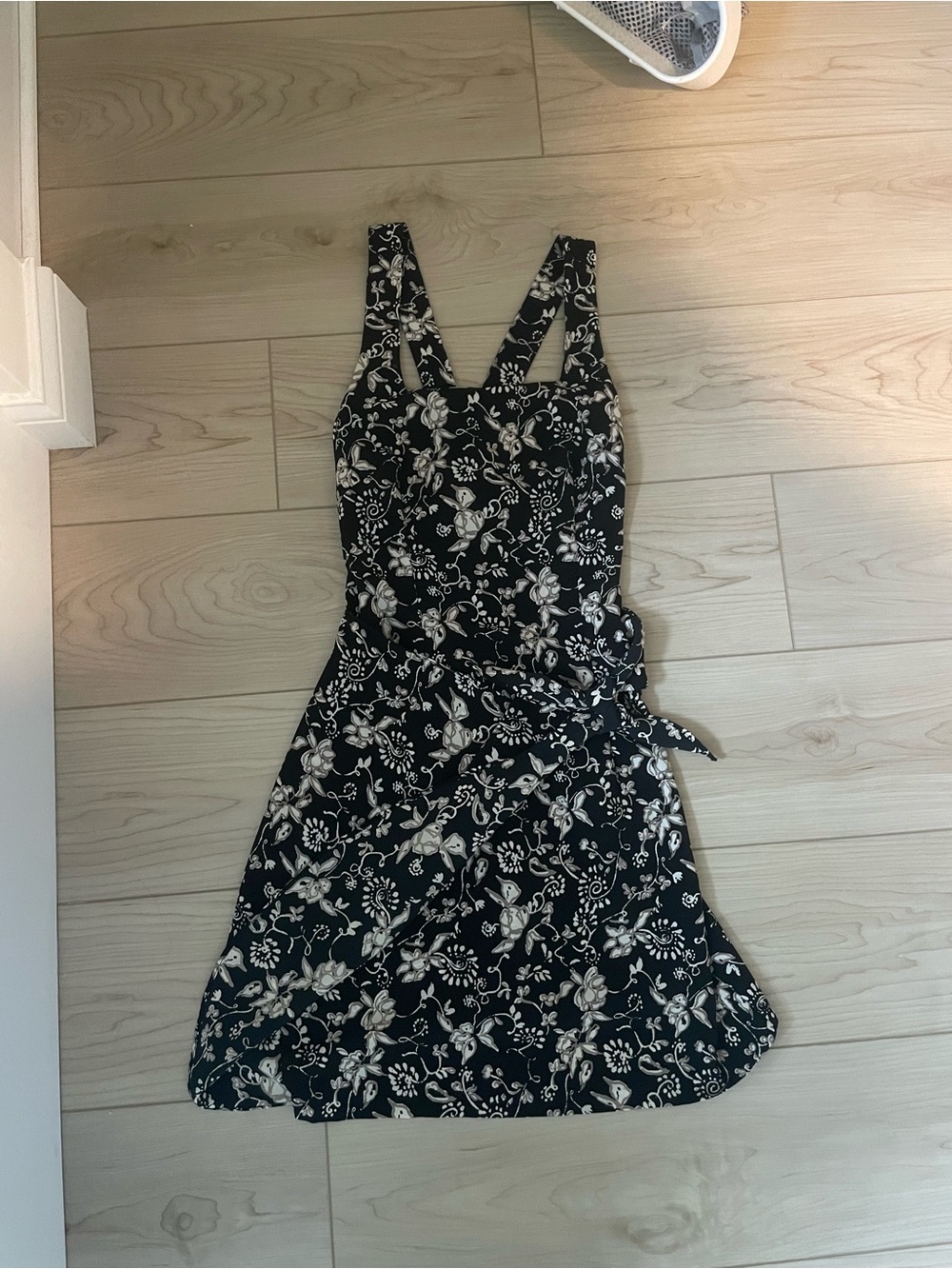 Rampage R-Wear Floral Fit & Flare Mini Dress Black White Size 3 Tie Waist